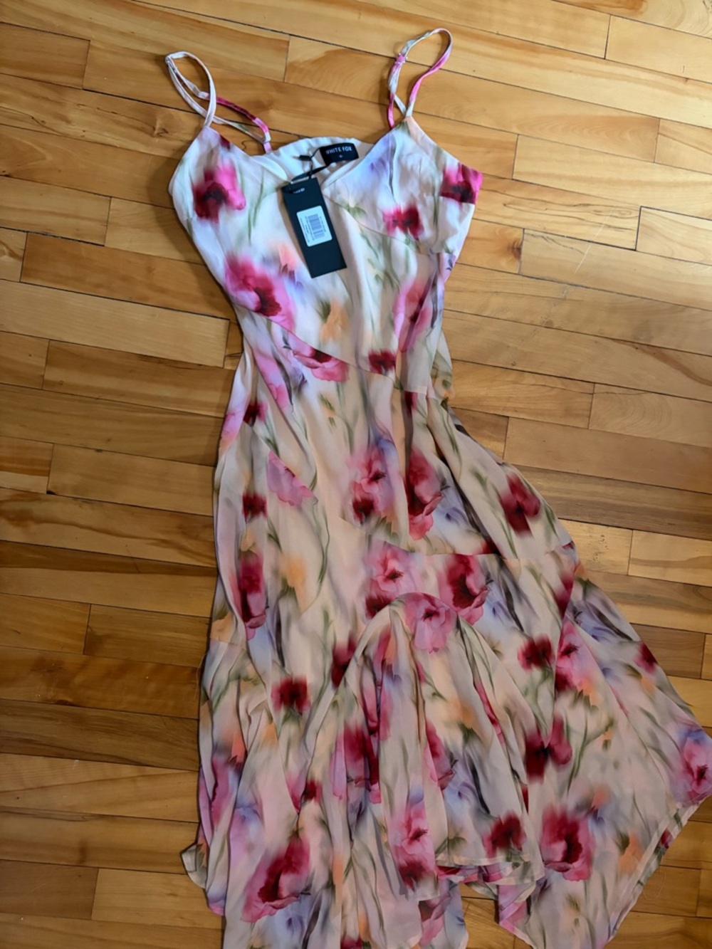 Floral Slip Midi Dress in Cream and Pink - Picture 4 of 5